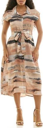 Nina Leonard Print Short Sleeve Shirtdress in Cappuccino Multi at Nordstrom Rack, Size X-Large