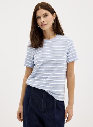 Contemporaine Womens Embossed scalloped stripes T-shirt