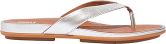 FitFlop Gracie leren platte teenslippers voor dames (Zilver)