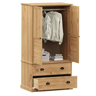 Berkfield Home Wardrobe VIGO 90x55x176 cm Solid Wood Pine in Brown | Size: 90 x 55 x 176 cm