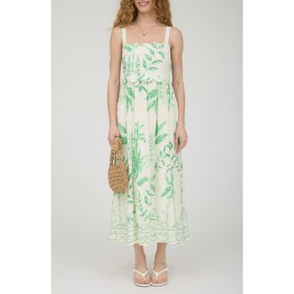 August Sky Scallop Trim Midi Dress in Ivory/Green at Nordstrom Rack, Size Medium