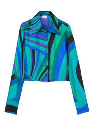 Pucci Iride-print button-up shirt - women - Silk - 38 - Green
