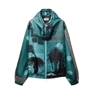 Versace Nylon Windbreaker met print - Heren - Jassen - Blauw - Maat: M Nylon
