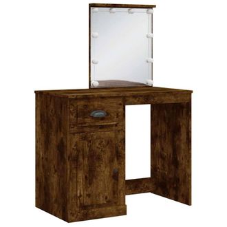 Berkfield Home Beautiful Dressing Table with LED Lights Smoked Oak 90x42x132.5 cm in Brown