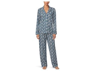 Lauren Ralph Lauren Long Sleeve Notch Collar Knit PJ Set Womens Pajama Sets Navy Print : LG (US 12-14), Cotton/Viscose