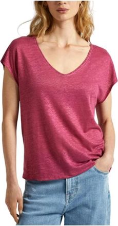 Pepe Jeans London Fuchsia Lottie T-shirt - Dames - T-shirts - Roze - M - Linnen - Tops