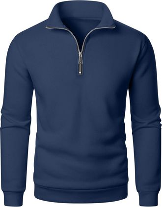 Generic Mens Jumpers Quarter Zip Sweatshirts for Men Stand Collar Long Sleeve Pullover 1/4 Zip Jumpers Mens Plain Classic Fit Sweater Lightweight Work Sweatsh