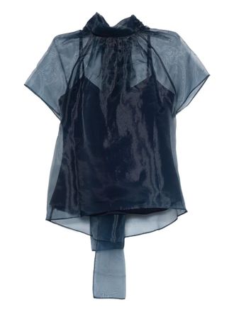 SIMKHAI mock-neck ribbon top - women - Polyester/Polyester - M - Blue