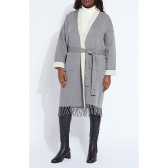 Lyss&eacute; Juliette Fringed Sweater Coat in Grey Melange/Light Pewter at Nordstrom, Size 1X