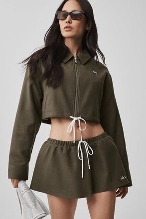 Alo | Cropped Fan Favorite Full Zip Jacket in Olive Tree Green, Size: Medium