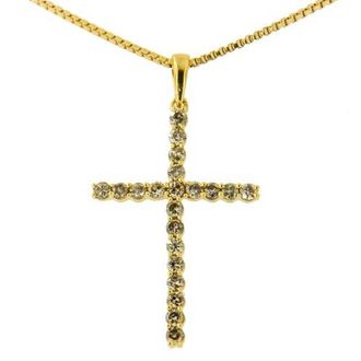 House of Brilliance 14K Yellow Gold Plated Silver 1/2 Cttw Champagne Diamond Cross Pendant Necklace at Nordstrom