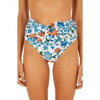 Farm Rio Flora Tile High-Waist Bikini Bottoms in Flora Tile Off-White at Nordstrom, Size X-Small