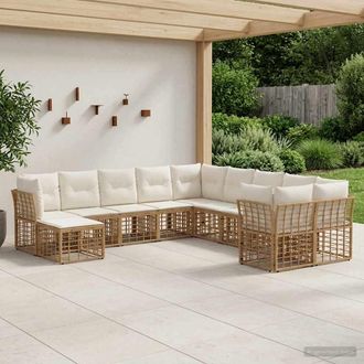 vidaXL Vidaxl Set Di Divani Da Esterno 11 Pz Naturale E Bianco Crema