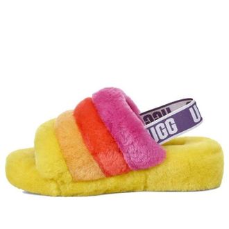 UGG (WMNS) UGG Fluff Yeah Slide Slipper Rainbow Yellow 1097169-PRYW