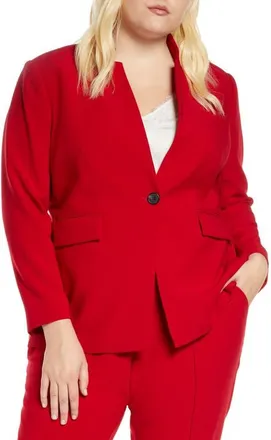 Vince Camuto Convertible Collar Stretch Crepe Blazer in Tulip Red at Nordstrom, Size 14W