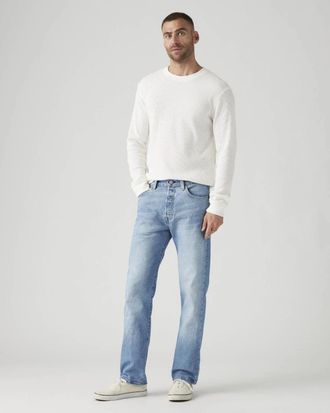 Levi's 501 Jeans Mens Blue Denim Light Wash Straight Leg Zip Fly JAX1415