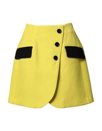 Dolce & Gabbana Yellow Wool Buttoned High Waist Mini Womens Skirt