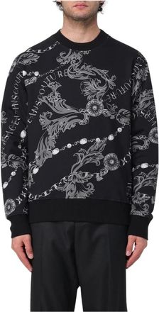 Versace Jeans Couture Hoodies & sweatvesten, Heren, Zwart, L, Katoen, Black Barok Print Sweatshirt