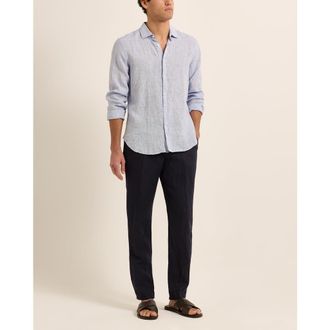 Orlebar Brown Giles Linen Tailored-Fit Shirt in Navy/white at Nordstrom, Size X-Large