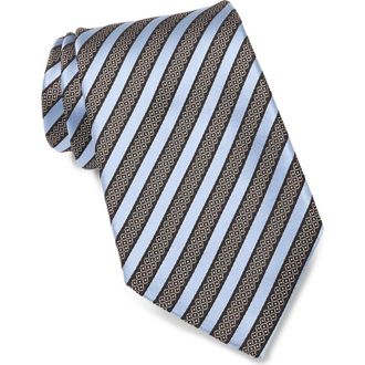 Ermenegildo Zegna Stripe Silk & Cotton Tie in Brown Bluestripe at Nordstrom