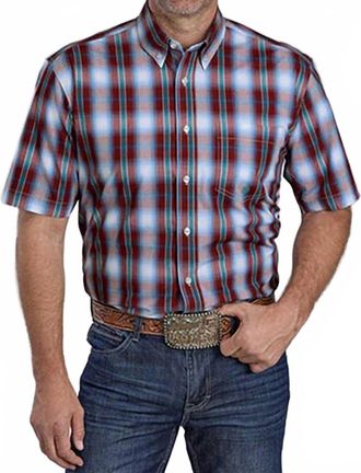 Roper Mens Amarillo Grasslands Plaid Short Sleeve Shirt In Red