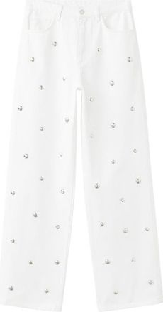Mango Studded Regular Waist Straight Leg Jeans in Off White at Nordstrom, Size 10