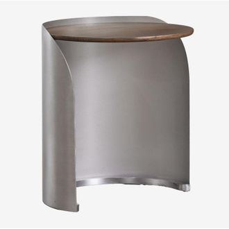 Sklum Pack De 2 Mesitas De Noche Redondas En Madera De Mango Y Acero Inoxidable Xireisa Sklum