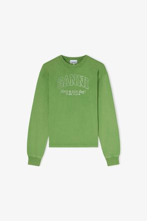 Ganni Minced Herb Daisy Duck Green Long-sleeve T-shirt - Size XXS Organic Cotton