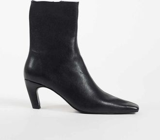 Asos Rumi stivaletti con tacco e punta squadrata in pelle neri-Nero