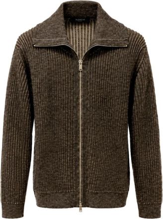 Zanone Bicolour Ribbed Wool Zip Jacket - Heren - Vesten - Bruin - 2XL - Wol - Truien & Vesten