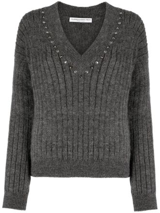 Alessandra Rich stud-embellished ribbed-knit jumper - women - Virgin Wool/Wool/Polyamide - 38 - Grey