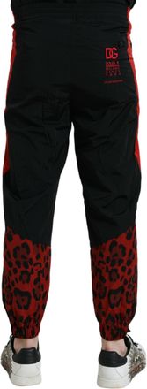 Dolce & Gabbana Mens Leopard Print Nylon Jogger Black And Red