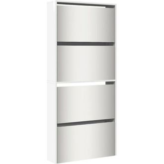 vidaXL Vidaxl - Mueble zapatero con espejo 4 niveles blanco brillo 63x17x134 cm