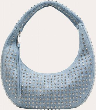 Retrof&ecirc;te Elodie Embellished Denim Studded Large Shoulder Bag In Chambray Silver