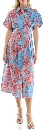 Nicole Miller Pintuck Waist Midi Shirtdress in Toile Sky at Nordstrom Rack, Size 16