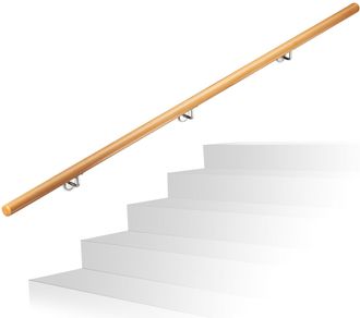 Relaxdays Relaxdays - Pasamanos Escalera R&uacute;stica Con Soportes, Madera De Haya, Natural, 200 Cm