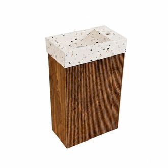 Saniclass Holz Atelier Toiletmeubelset - 40x60.5cm - 1 deur - fontein terrazo - kraangat rechts - walnut pure