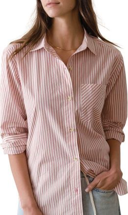 Marine Layer Jane California Relaxed Stripe Cotton Poplin Button-Up Shirt in Rust Stripe at Nordstrom, Size X-Large