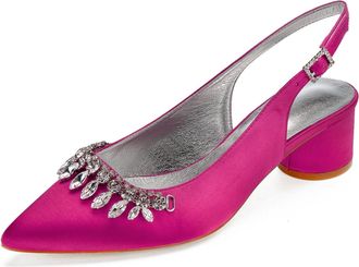 Generic Wedding Shoes Women Ankle Strap Pointed Toe Slingback Chunky Low Heels Dress Pumps Bridal Shoes 4.5Cm,Rose red,2 UK