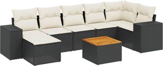 vidaXL Set De Sof&aacute;s De Jard&iacute;n 8 Piezas Y Cojines Rat&aacute;n Sint&eacute;tico Negro Vidaxl