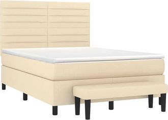 vidaXL Cama Box Spring Con Colch&oacute;n Tela Color Crema 140x190 Cm Vidaxl