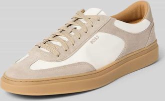 HUGO BOSS Low Top Sneaker aus echtem Rindsleder Modell KIERAN_TENN in Beige, Gr&ouml;&szlig;e 40