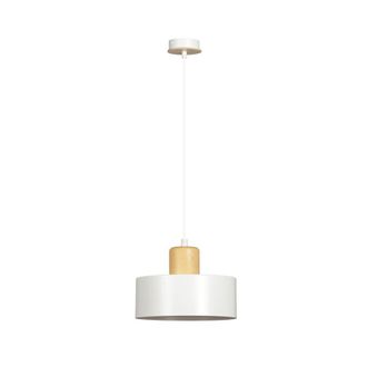 Wonderlamp L&aacute;mpara colgante con pantalla cil&iacute;ndrica de acero blanco y madera
