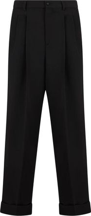 Dolce & Gabbana Wool Gabardine Broeken - Heren - Wijde Broeken - Zwart - M - Wol - Broeken