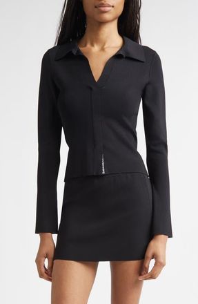 Alexander Wang Long Sleeve Fixed Placket Polo Sweater in Black at Nordstrom, Size X-Large