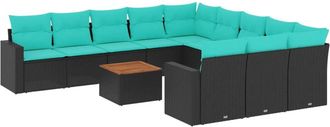 vidaXL Set De Sof&aacute;s De Jard&iacute;n Y Cojines 12 Pzas Rat&aacute;n Sint&eacute;tico Negro Vidaxl