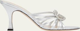 Gucci 85mm Alicia Interlocking G Metallic Leather Sandals