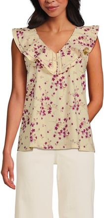 Lands End V Neck Cascade Ruffle Top in Cream/granite Snowdrop Floral at Nordstrom, Size X-Small