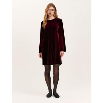 Finery Hattie Velvet Round Neck Short Dress in Burgundy at Nordstrom, Size 12
