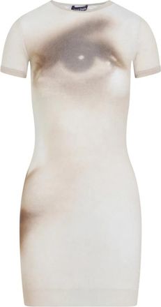 Jean Paul Gaultier Face Print Mesh Short Dress - Dames - Korte kleedjes - Beige - S - Kleedjes